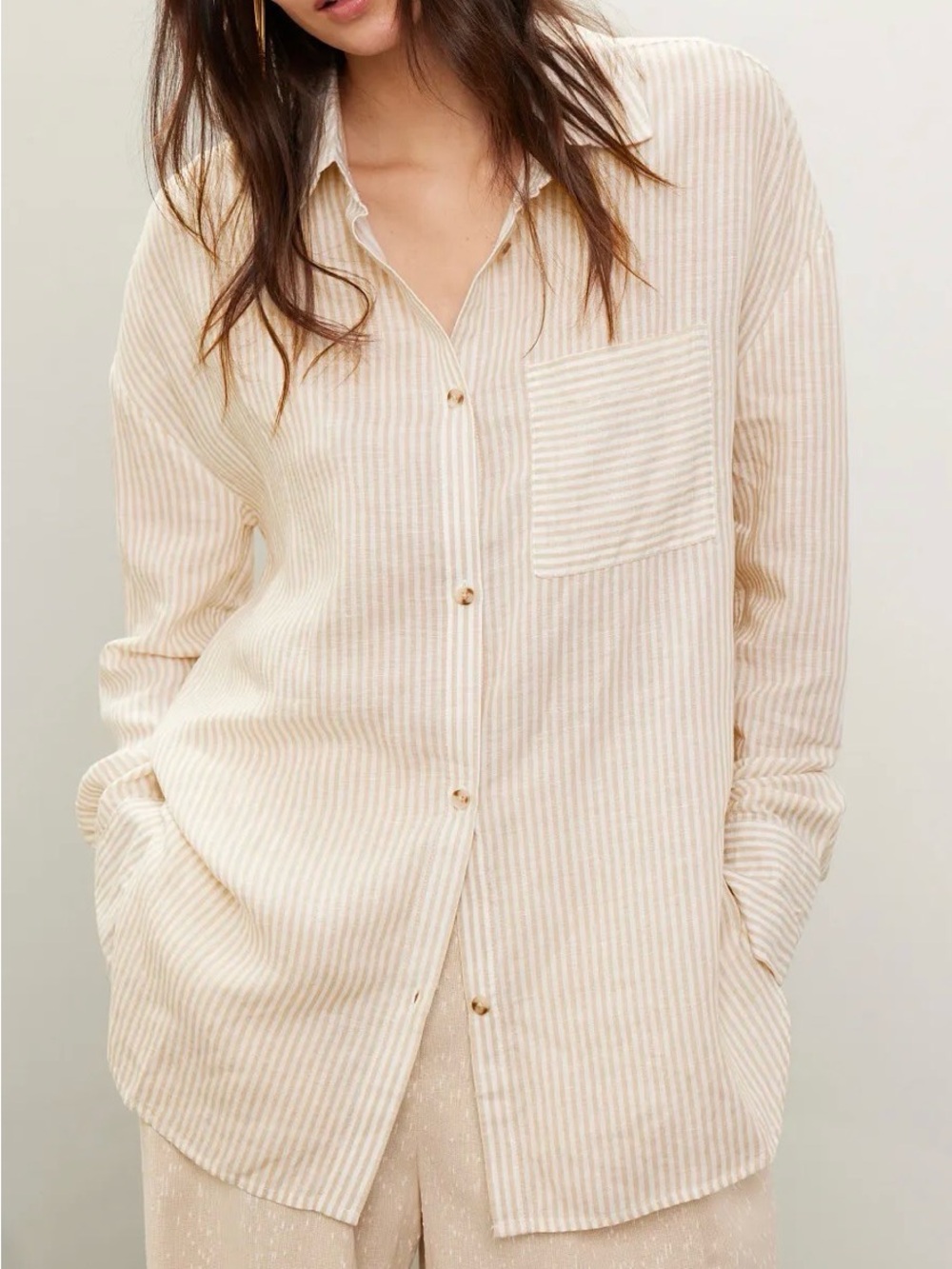 Onia - Air Linen Boyfriend Top
Cream Striped Relaxed Button-Front Shirt